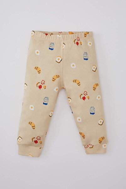 DeFacto Erkek Bebek Yiyecek Baskılı Uzun Kollu Waffle Pijama Takımı C0730A524SP