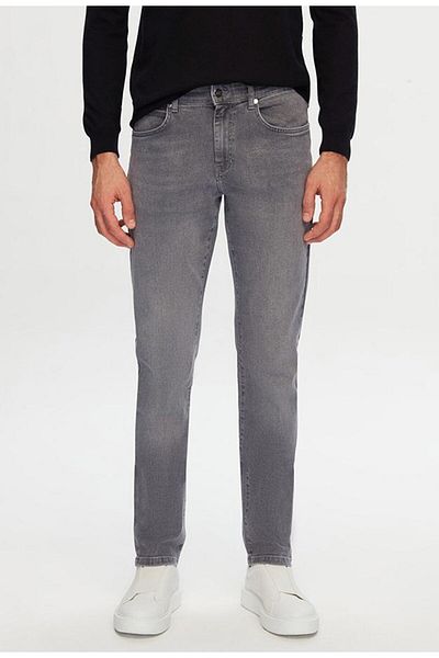 D'S Damat Slim Fit Gray Straight Pipe Leg Denim Trousers