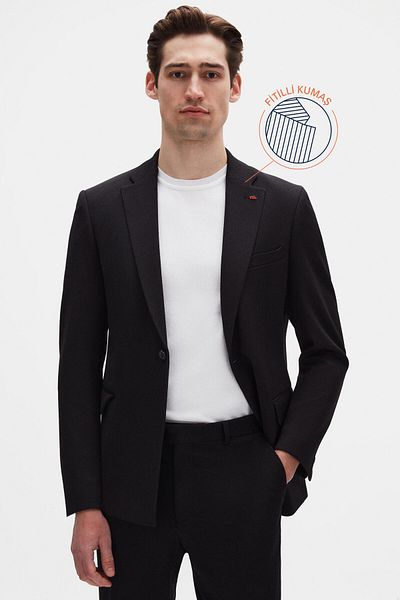 Twn Costum tricotat cu nervuri negre slim fit