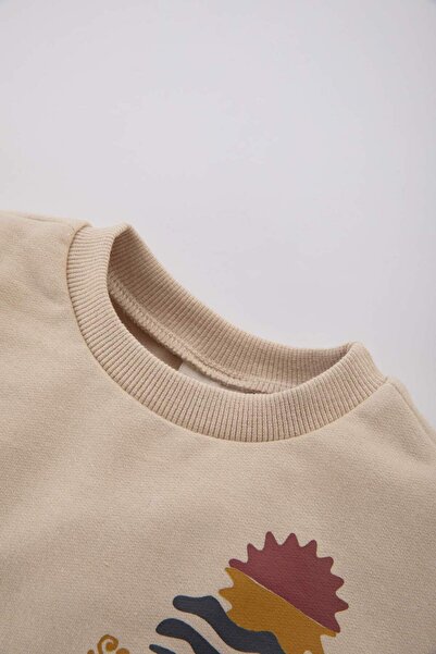 DeFacto Mikina pro chlapce s potiskem, kulatý výstřih, měkká chlupatá C2473A524SP