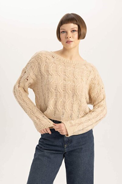 DeFacto Relax Fit Crew Neck Openwork Sweater Sweater C1887Ax23Wn