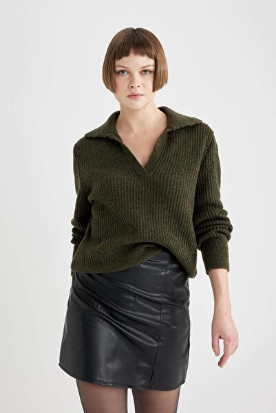 DeFacto Relax Fit Polo Collar Lace Sweater C0778Ax23Wn