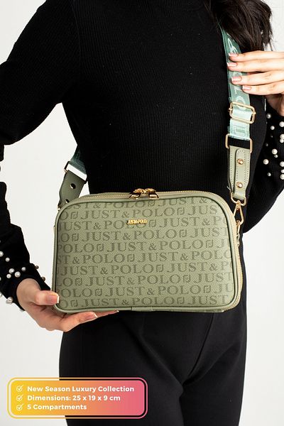 Just Polo Original Women's New Season 5 Compartment Luxury Soft Leather Adjustable Cross Column Strap Shoulder Bag