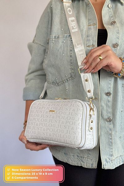 Just Polo Original Women's New Season 5 Compartment Luxury Soft Leather Adjustable Cross Column Strap Shoulder Bag