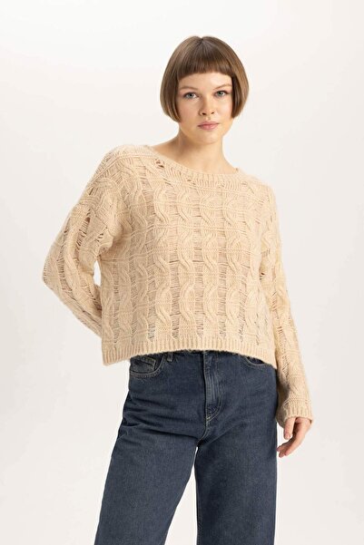DeFacto Relax Fit Crew Neck Openwork Sweater Sweater C1887Ax23Wn