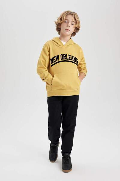 DeFacto Erkek Çocuk Baskılı Kapüşonlu Kalın Sweatshirt B9000A823CW