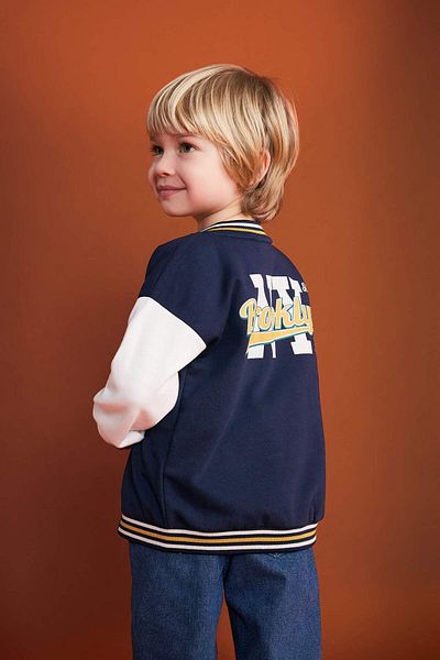 DeFacto Baby Boy College Collar Back Printed Snap Closure Bomber Cardigan B8542A524Sp