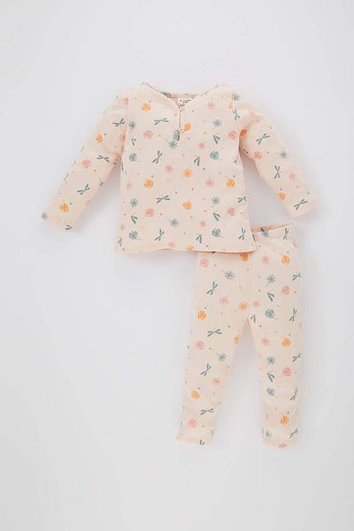DeFacto Baby Girl Floral Long Sleeve Ribbed Camisole Pajamas Set B9237A524Sp