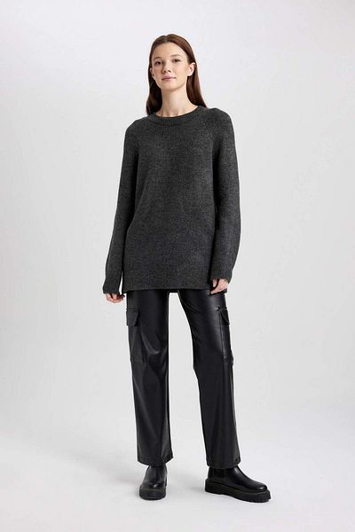 DeFacto Regular Fit Crew Neck Basic Plain Knitwear Sweater Tunic B2709Ax23Wn