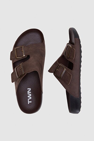 Twn Кафяви чехли с двойна катарама