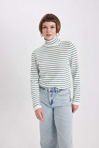 DeFacto Regular Fit Balıkçı Yaka Çizgili Triko Kazak A2350AX23WN