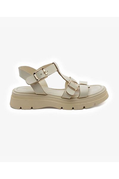 Greyder Women's Beige Genuine Leather Sandals 5Y2Cs59031
