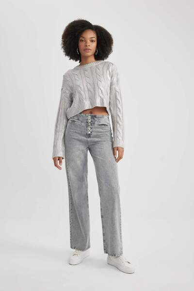 DeFacto Široké nohavice 90. let Vysoký pas Široké nohavice Dlouhé délky Jean Kalhoty B8162AX23CW