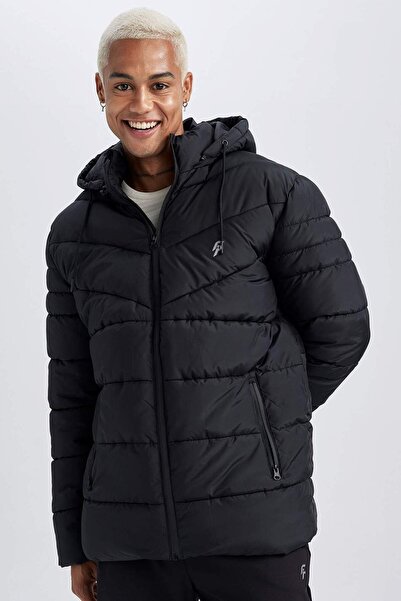 DeFacto Defactofit Standard Fit Puffer Coat Hooded Faux Fur Zipper Pocket Y7377Az23Wn