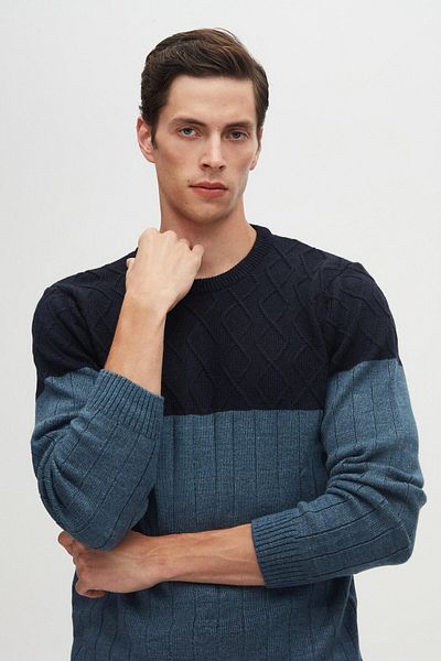 D'S Damat Navy Blue Baklava Regular Fit Knitwear Sweater - Crew Neck, Non-Pilling