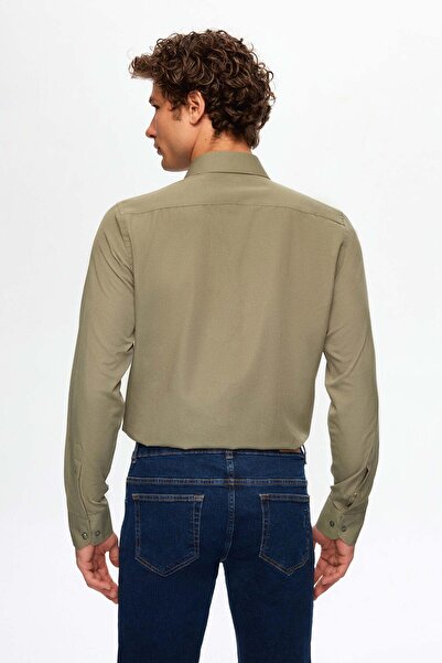 D'S Damat Ds Damat Slim Fit Haki İtalyan Yaka Kolay Ütülenebilir 2'Li Gömlek