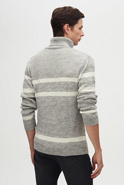 D'S Damat Gray Melange Striped - Non-Pilling Turtleneck Sweater