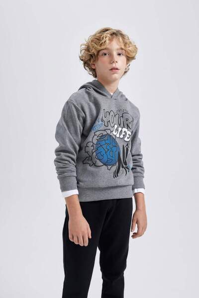 DeFacto Boys' 2-Piece Set Hooded Printed Sweatshirt Sweatpants B6660A823Wn