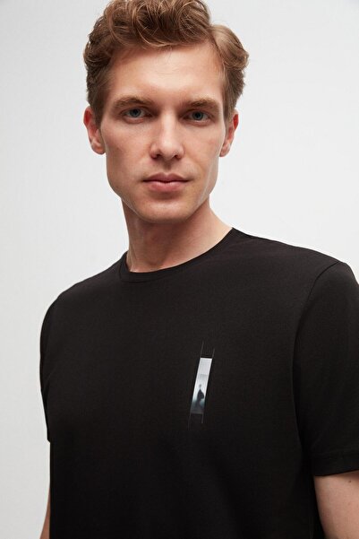 Twn Regular Fit Black Printed 100% Cotton T-Shirt