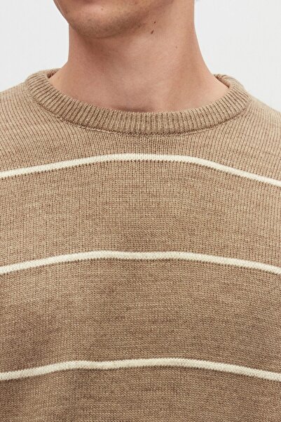 D'S Damat Πλεκτό πουλόβερ Ds Damat Regular Fit Mink ριγέ που δεν μπούκλαει