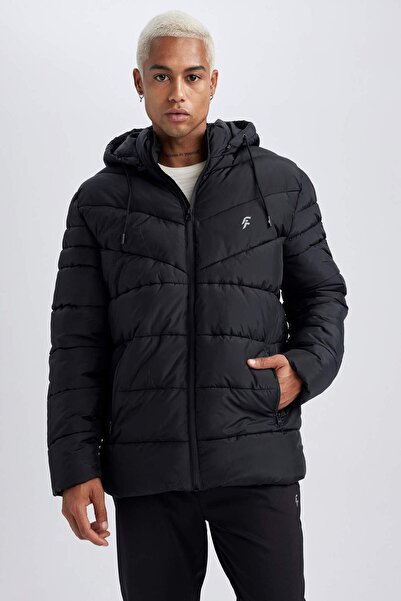 DeFacto Defactofit Standard Fit Puffer Coat Hooded Faux Fur Zipper Pocket Y7377Az23Wn