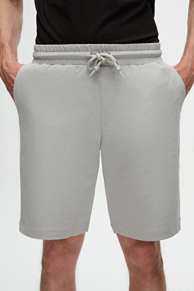 D'S Damat Ds Damat Slim Fit Gri Beli Lastikli Kordon Detaylı Rahat Pamuklu Örme Şort