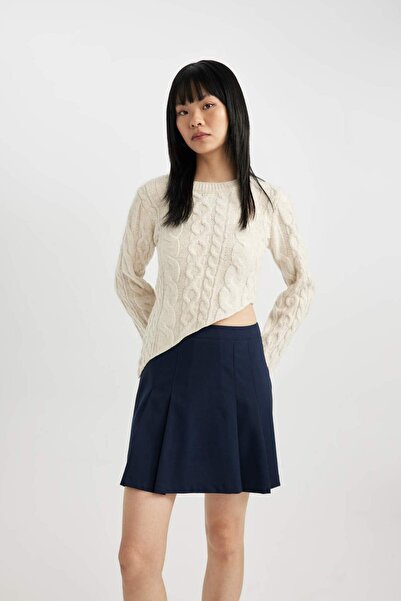 DeFacto Slim Fit Dar Kesim Bisiklet Yaka Triko Kazak C1519AX23WN