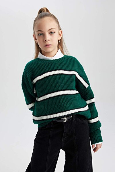 DeFacto Dívčí pruhovaný úpletový svetr Crew Neck B5893A823WN