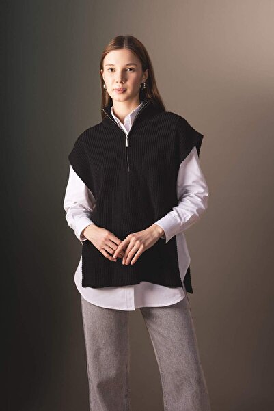 DeFacto Pulover cu guler stand cu fermoar și croială normală B8141AX23WN