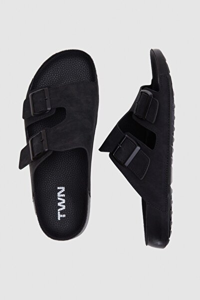 Twn Siyah Çift Tokalı Terlik