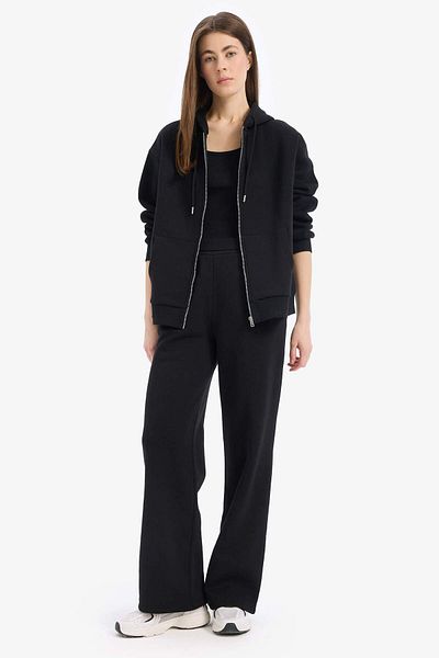 DeFacto Pantaloni de sport cu talie elastică, cu buzunare, talie înaltă, groși, uni de bază B8571AX23WN