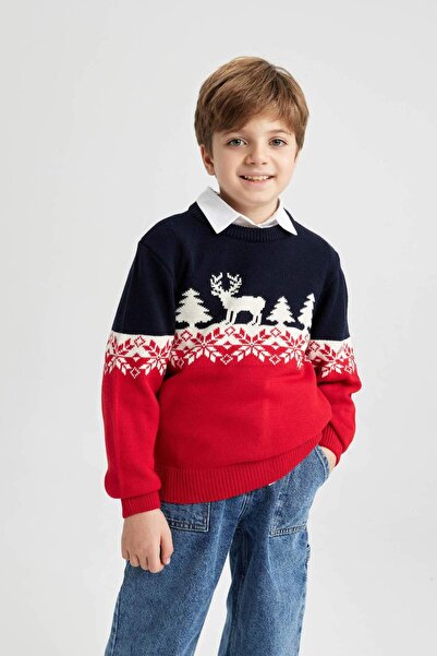 DeFacto Boy's New Year's Themed Crew Neck Sweater B2251A823Cw