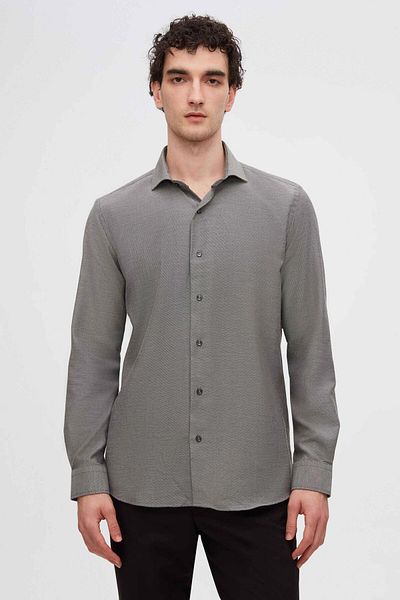 D'S Damat Ds Groom Slim Fit Anthracite Italian Collar Dobby Long Sleeve Easy-Iron Breathable Four