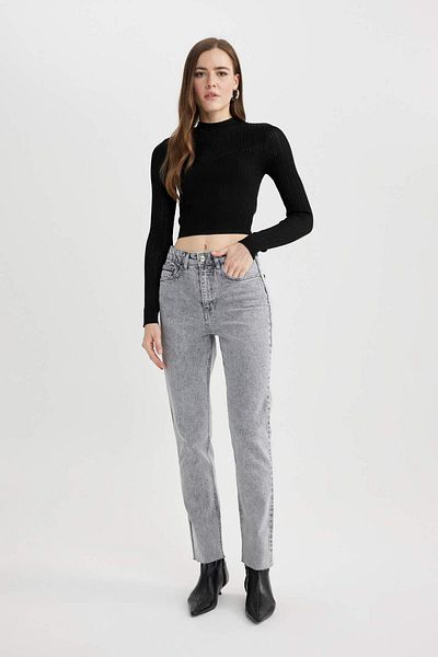 DeFacto Crop Jumătate de Pulover Tricotaj Negru B2491AX23WN
