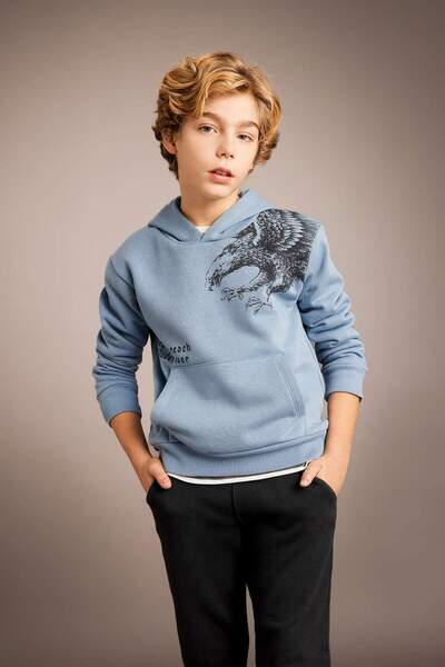 DeFacto Erkek Çocuk Baskılı Kapüşonlu Kalın Sweatshirt B6314A823CW
