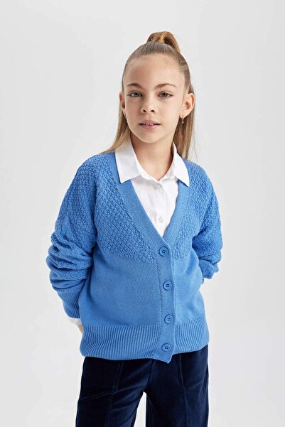 DeFacto Girl's V-Neck Knitwear Cardigan B5891A823Wn
