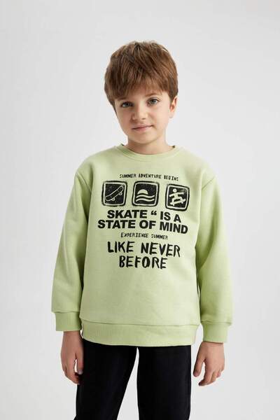 DeFacto Erkek Çocuk Bisiklet Yaka Baskılı Kalın Sweatshirt B3381A823WN