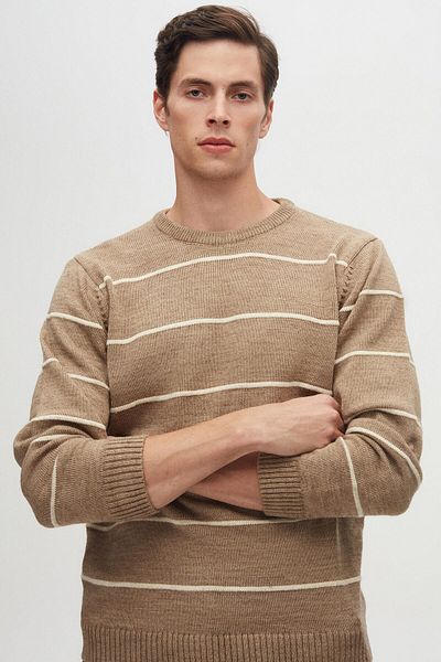 D'S Damat Ds Damat Regular Fit Mink Striped Anti-Pilling Crew Neck Knitwear Sweater