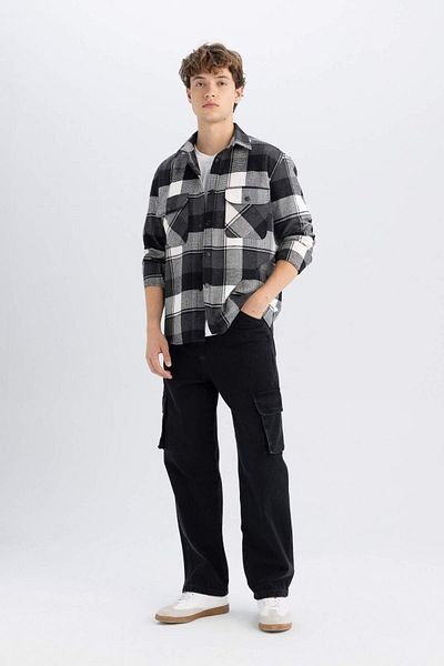 DeFacto Relax Fit Polo Collar Checkered Lumberjack Flannel Cotton Long Sleeve Shirt Z0639Az23Au