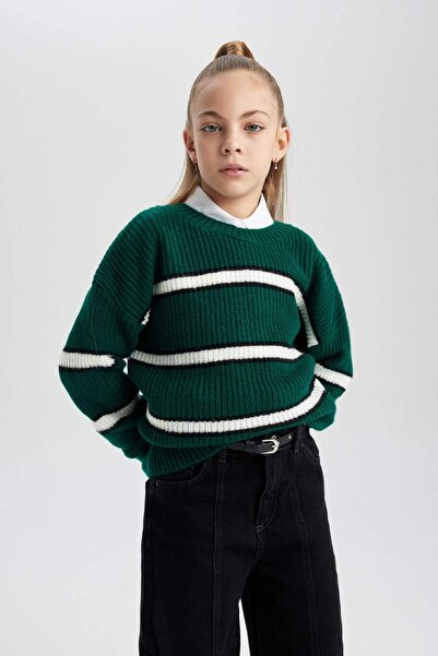 DeFacto Dívčí pruhovaný úpletový svetr Crew Neck B5893A823WN