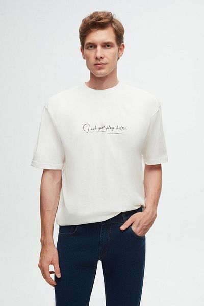 Twn Oversize White Printed 100% Cotton T-Shirt