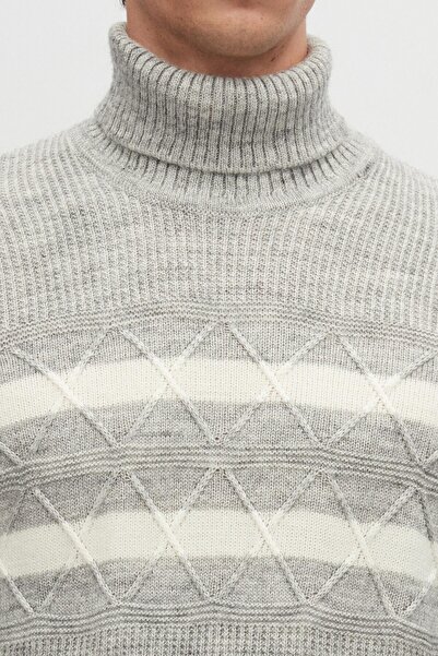 D'S Damat Gray Melange Striped - Non-Pilling Turtleneck Sweater
