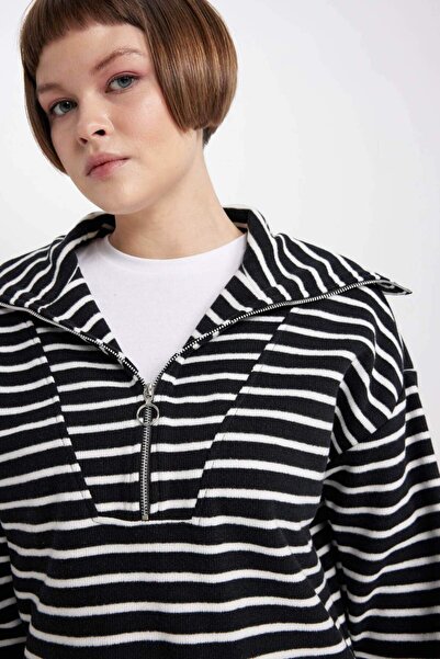 DeFacto Relax Fit ριγέ μισό ζιβάγκο φούτερ B1887AX23AU