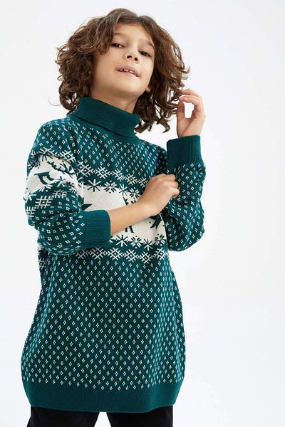 DeFacto Boy's New Year's Themed Turtleneck Sweater X9741A623Cw