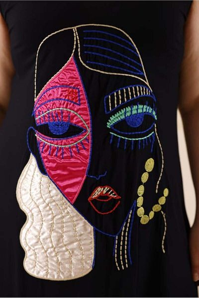 For Big Trend Women's Plus Size Front Back V Neck Face Embroidery Shoulder Tie Stretchy Sleeveless Midi Knitted Dress