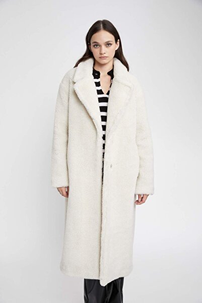 DeFacto Dlouhý plyšový kabát s běžným zapínáním na patentky A2520AX23WN