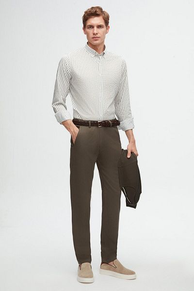 D'S Damat Ds Damat Slim Fit Khaki Dobby Side Elastic Waist Flexible Lycra Side Pocket Chino Trousers