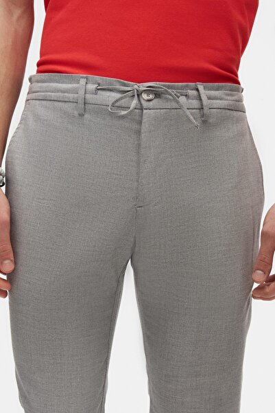 D'S Damat Ds Damat Slim Fit Gri Beli Lastikli İpli Fermuarlı Likralı Rahat Jogger Pantolon