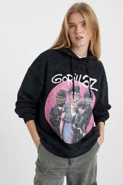 DeFacto Coool One Piece Oversize Wide Fit Hooded Faded Wash Effect Thick Sweatshirt B2551Ax23Wn