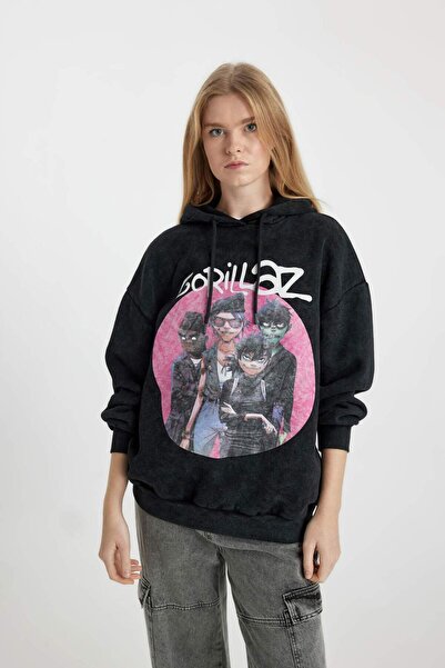 DeFacto Coool One Piece Oversize Geniş Kalıp Kapüşonlu Soluk Yıkama Efektli Kalın Sweatshirt B2551AX23WN